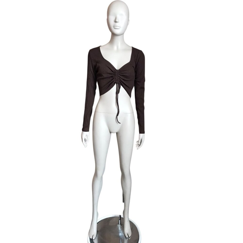 Zara Brown Ribbed Long Sleeve Crop Top